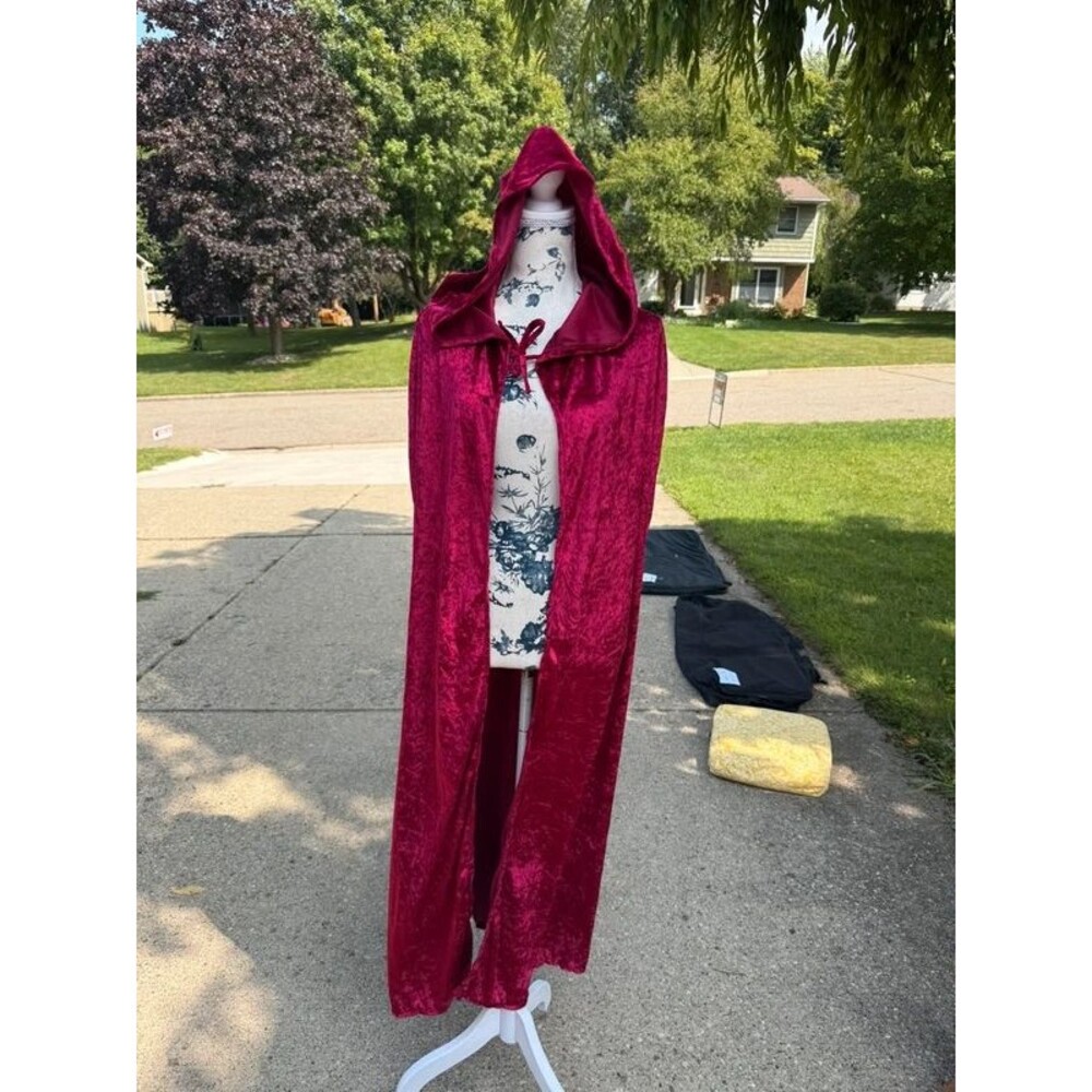 Adult red crushed velvet hooded cape